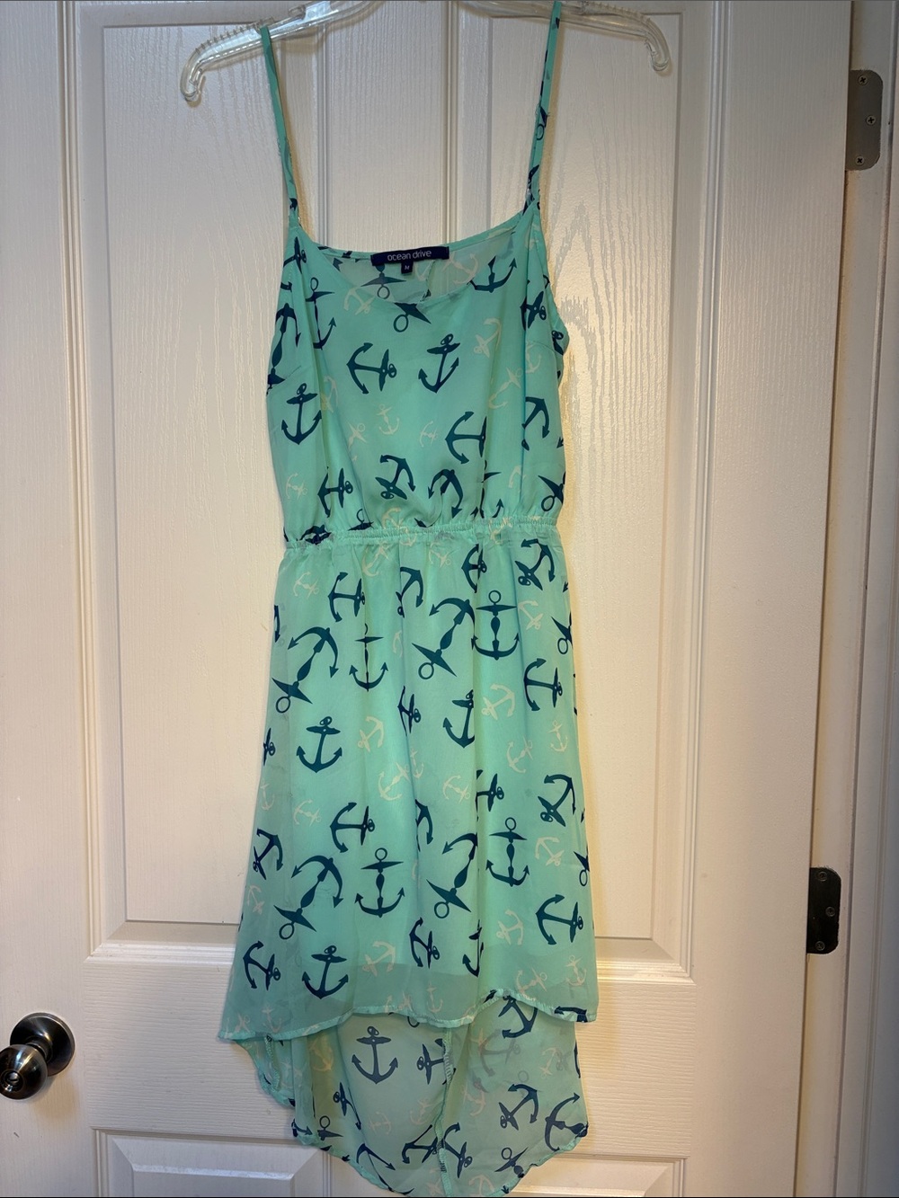 Ocean Drive Mint and Navy Anchor Hi-Low Sundress with Open Back